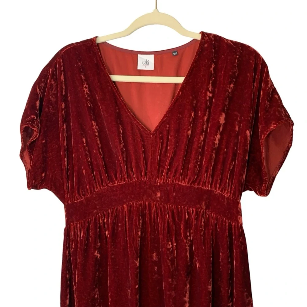 Cabi #3696 rust Empire Grace Tribute crushed velvet velour hi-low dress. Size‎ S - Picture 4 of 8